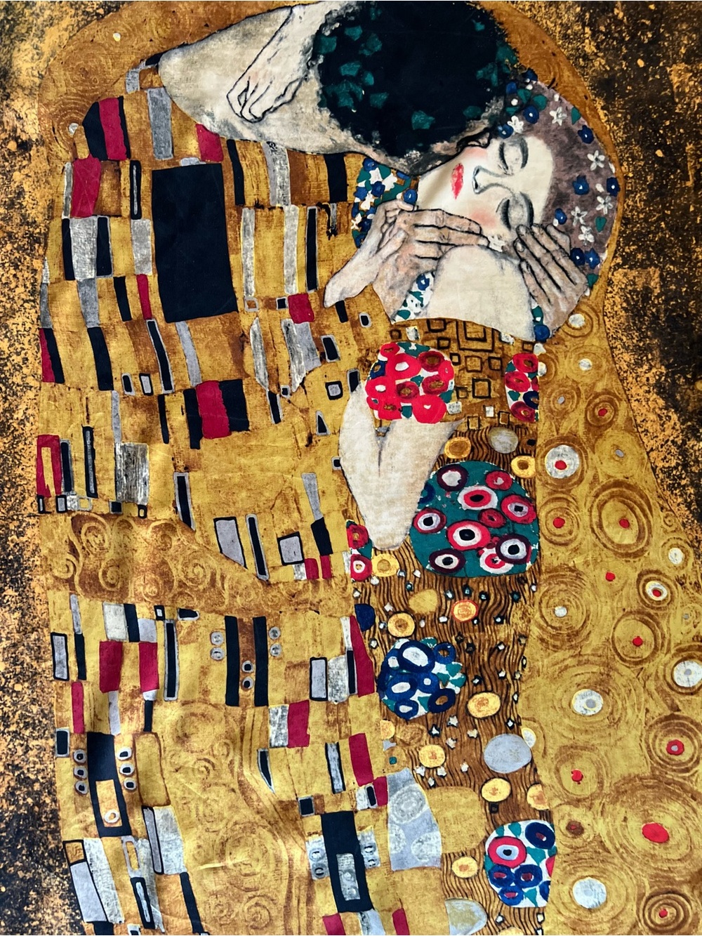 Gustav Klimt The Kiss Silk Square Scarf Art Nouveau Gold Black Hand Rolled Hem - Picture 4 of 10